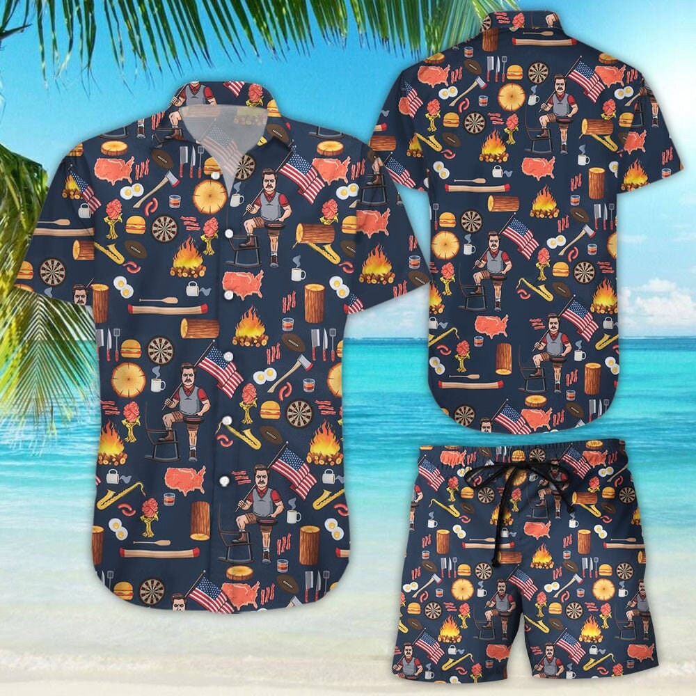 Ron swanson's hawaiian shirt and short for men and women Hawaii Shirt Shorts & Flip Flops