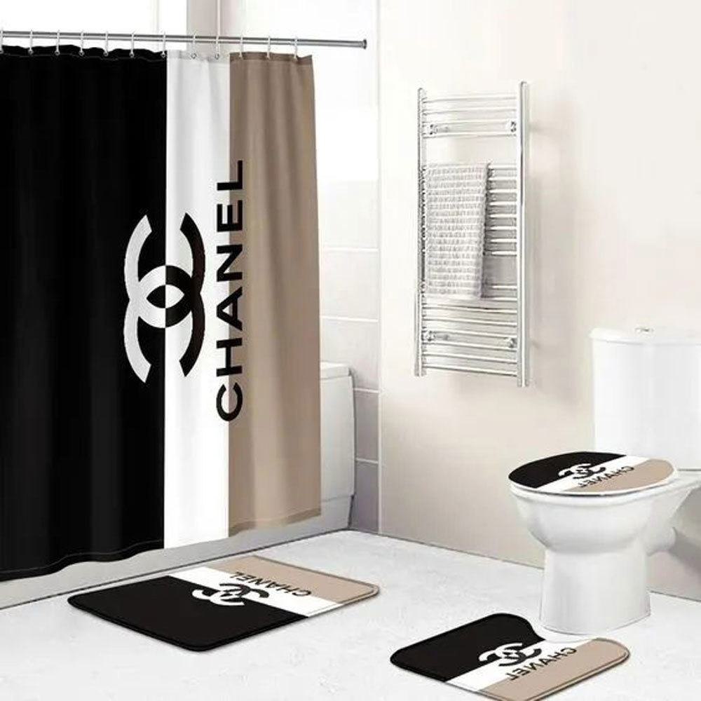 Rugs in living room and bedroom - Chanel bathroom set hot 2023 luxury shower curtain bath rug mat home decor 271 Bathroom Accessory Sets