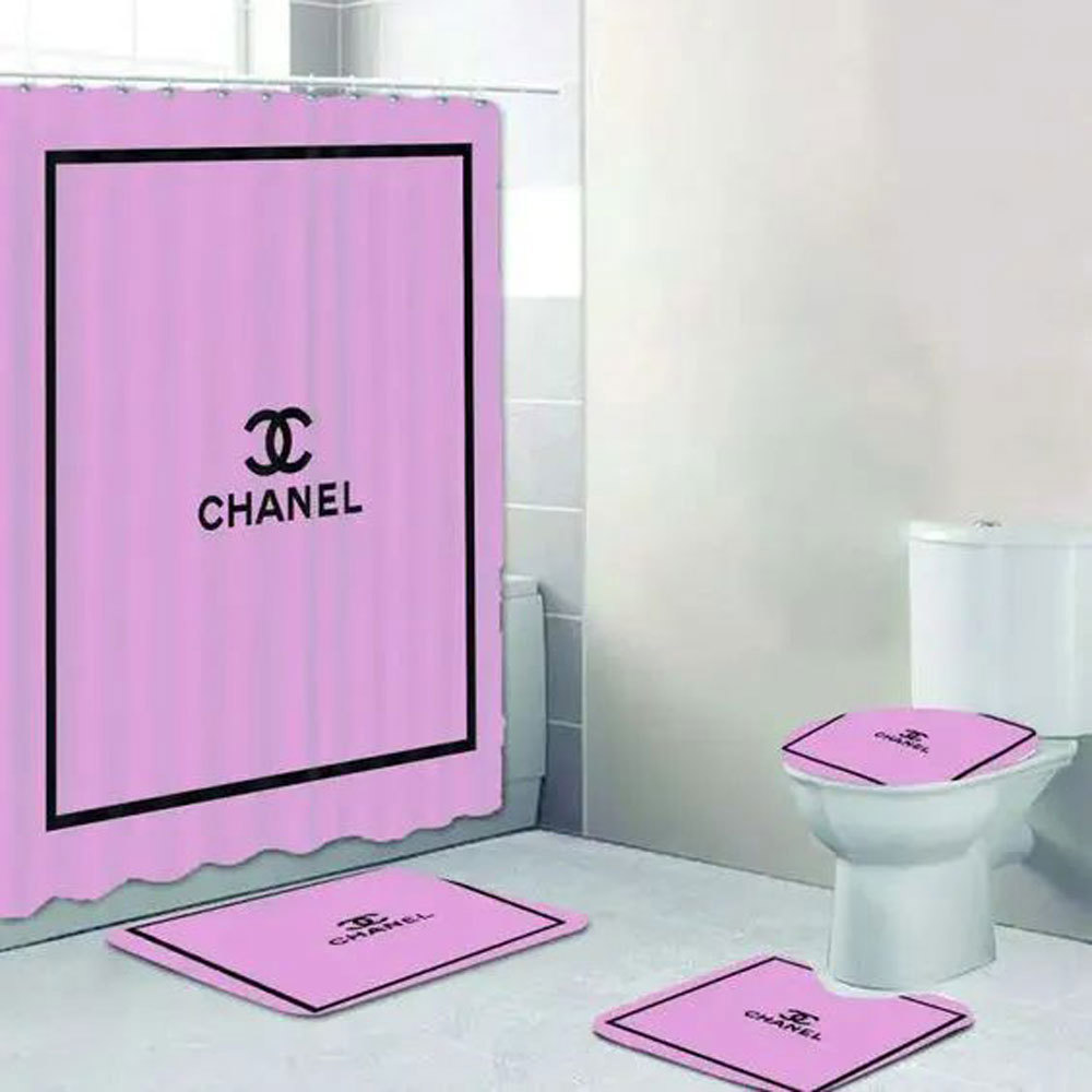 Rugs in living room and bedroom - Chanel purple bathroom set hot 2023 luxury shower curtain bath rug mat home decor 269 Bathroom Accessory Sets
