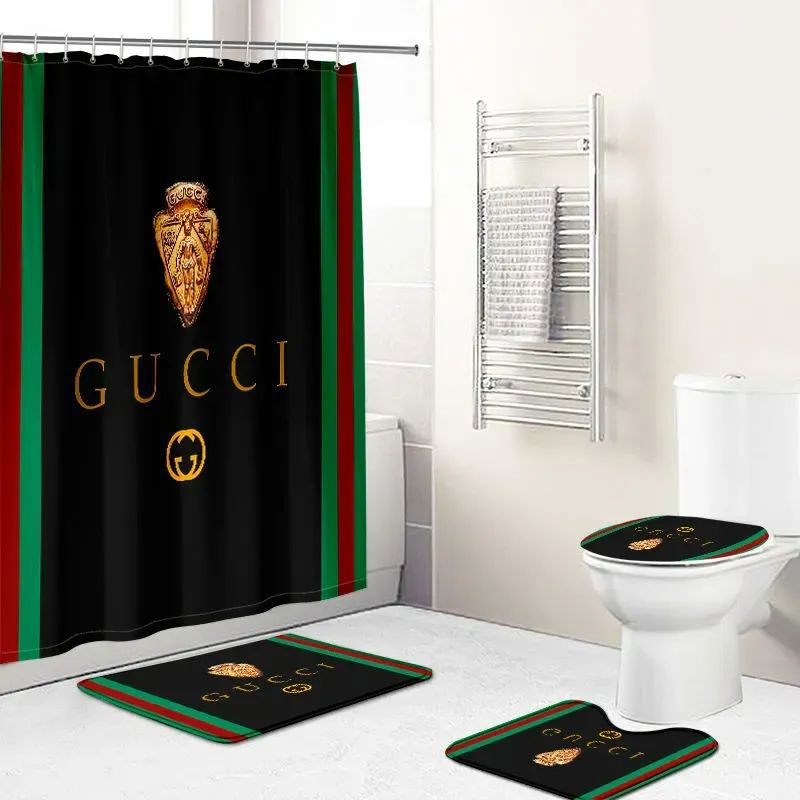 Rugs in living room and bedroom - Gucci black bathroom set hot 2023 luxury shower curtain bath rug mat home decor 238 Bathroom Accessory Sets