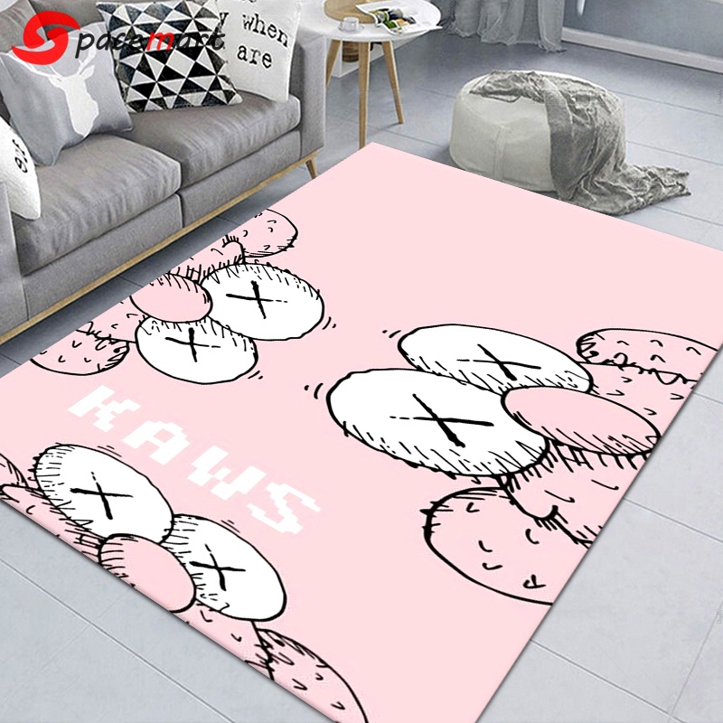 Rugs in living room and bedroom - Kaws head pink kwas rug home decor - rugs Rectangle Rug