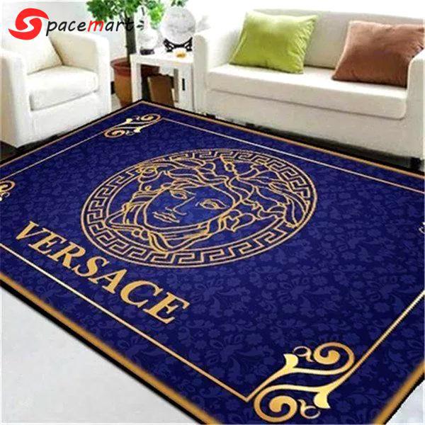 Rugs in living room and bedroom - Versace logo gold and blue living room area carpet living room rugs the us decor large (5 x 8 ft) - rugs Rectangle Rug