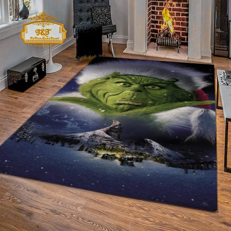 Rugs in living room and bedroom grinck in the sky rug - grinck christmas carpet - christmas nursery rug- grinck christmas gift- grinck rug- funny kids bedroom decor Rectangle Rug