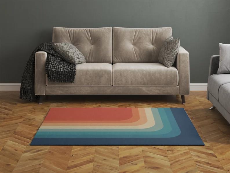 Rugs in living room and bedroom retro 70s color palette iii rug- retro rug- colorful rug-1960s 1970s mid century mod retro- living room rug Rectangle Rug