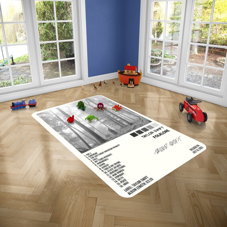 Rugs in living room and bedroom taylorswift album rug - folklore print rug - taylorswift rug- modern music album cover rug- album tracklist rug- gift for swifties Rectangle Rug