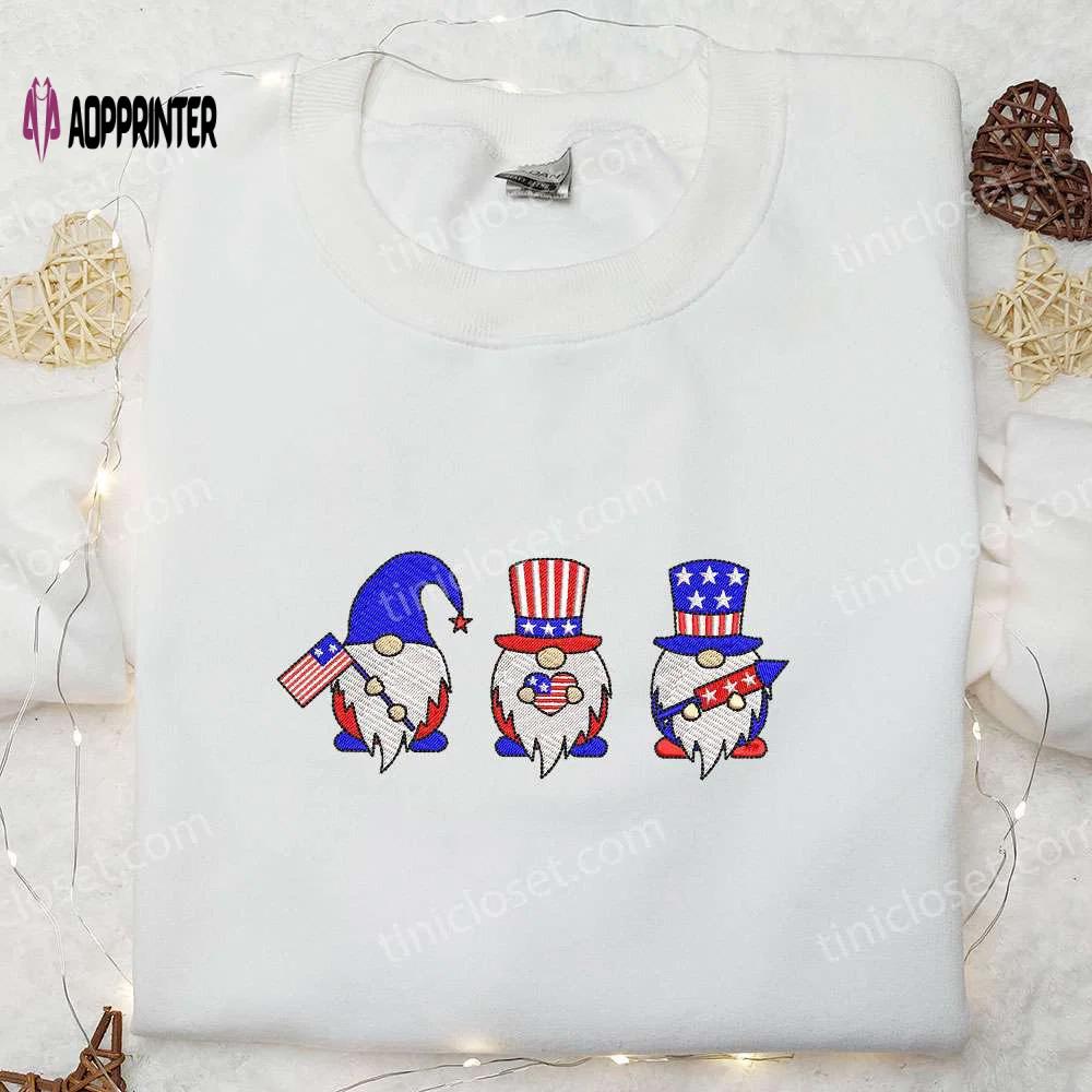 Shop american gnomes 4th of july embroidered shirt – national day gifts best patriotic shirts Embroidered Shirt