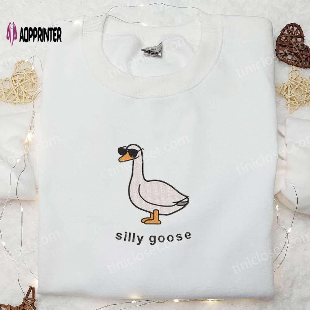 Silly goose with sunglasses embroidered shirt: funny animal design Embroidered Shirt