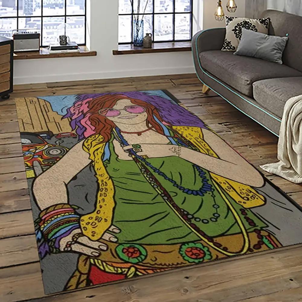 Singer janis joplin music carpet rectangle area rug for living room bedroom decor jj33 Rectangle Rug