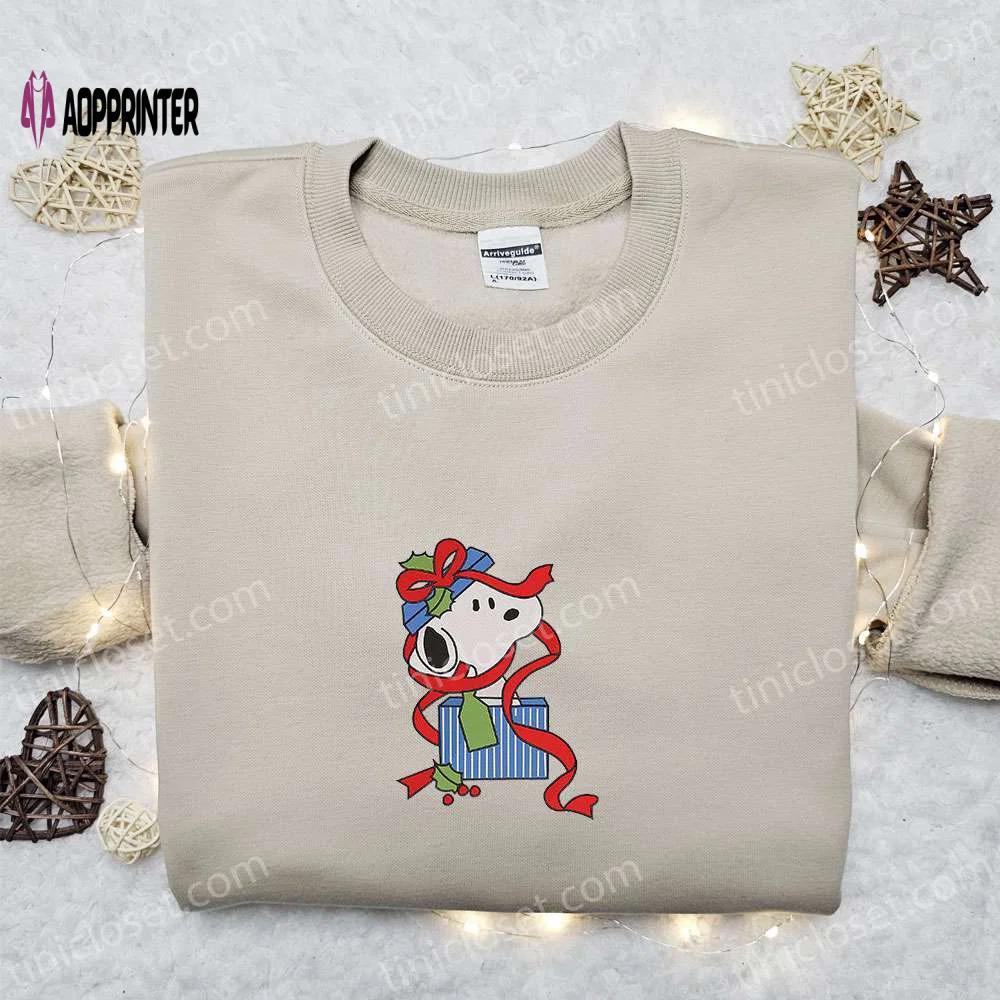 Snoopy christmas gift box shirt & peanuts cartoon hoodie: best family christmas gifts Embroidered Shirt