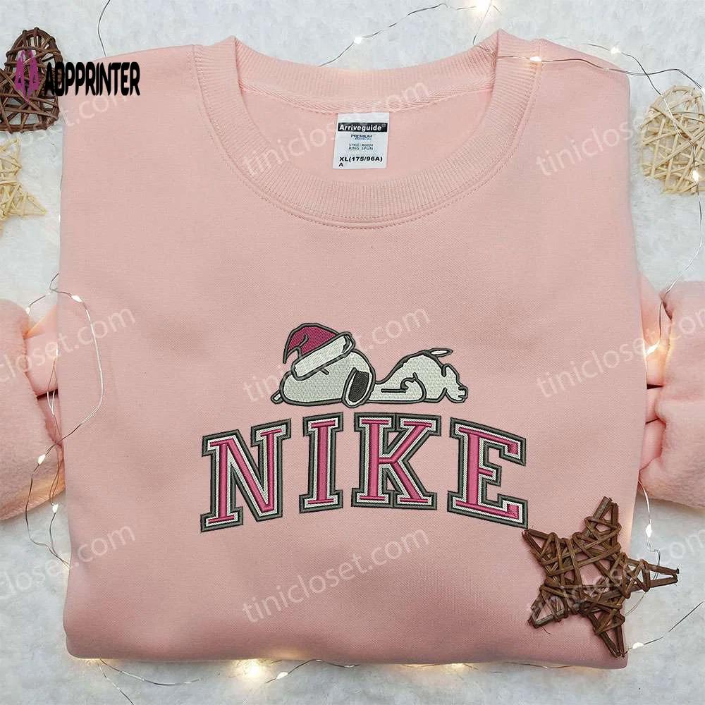 Snoopy christmas x nike embroidered sweatshirt: peanuts cartoon & nike inspired shirt Embroidered Shirt