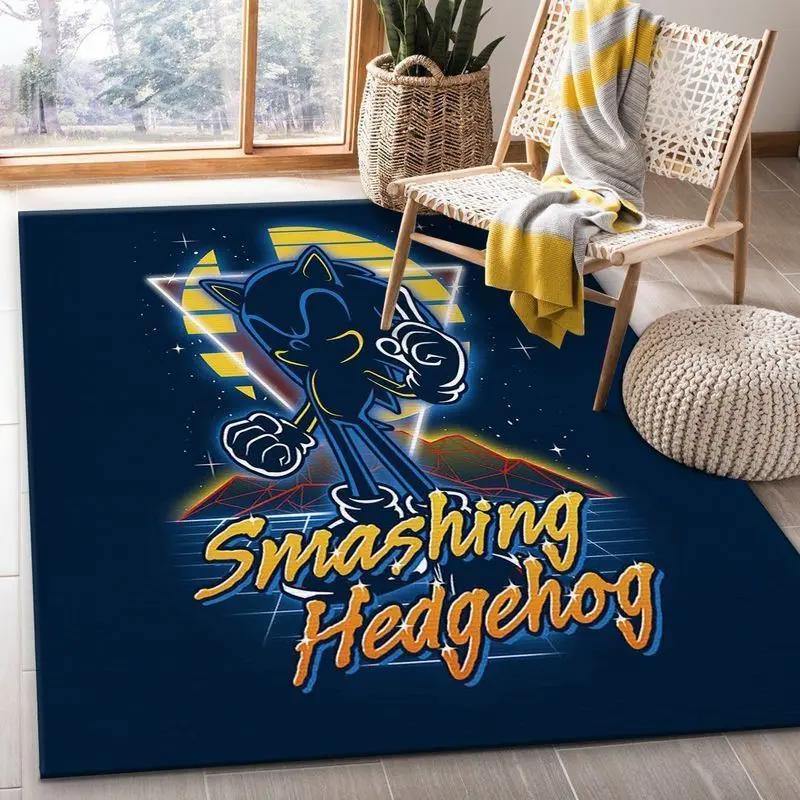 Sonic retro smashing the hedgehog area rug living room and bed room rug rug regtangle carpet floor decor home decor Rectangle Rug