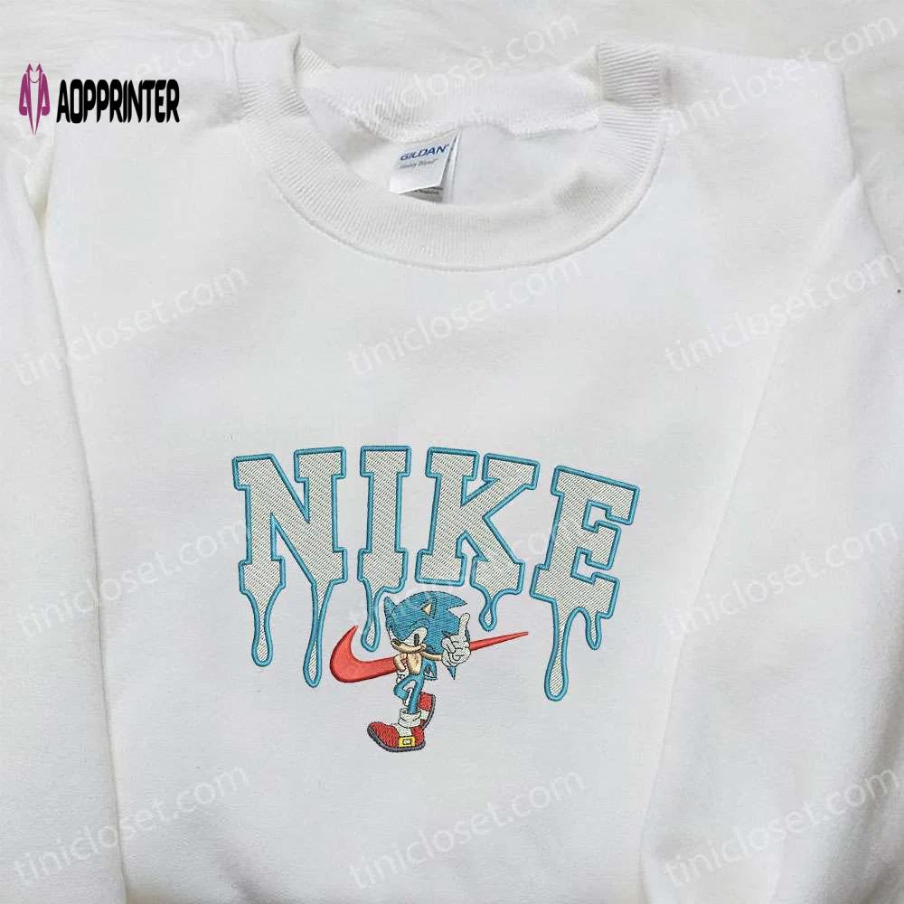Sonic x nike cartoon embroidered hoodie & shirt: best birthday gift ideas Embroidered Shirt