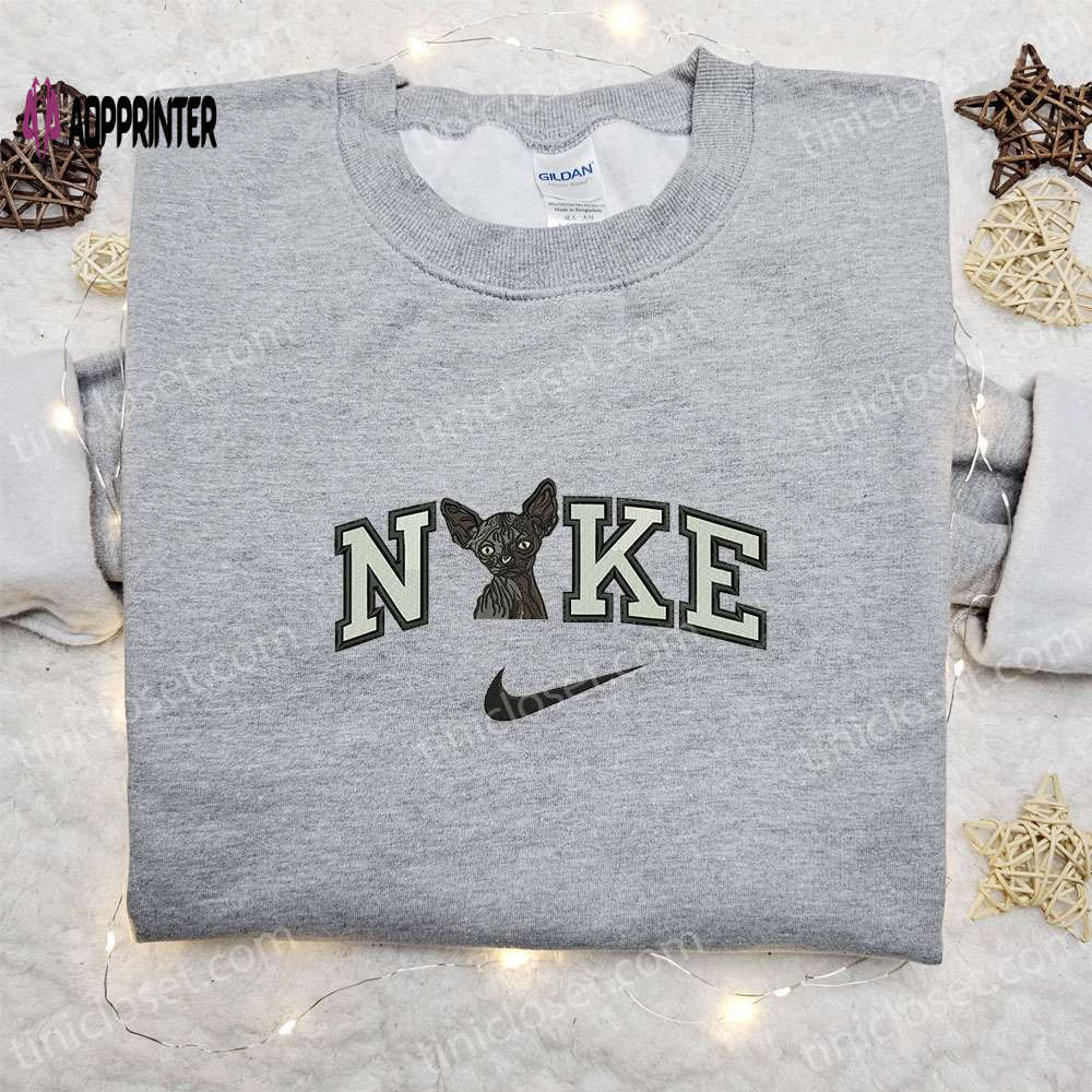 Sphynx cat x nike embroidered shirt: animal & nike inspired shirt Embroidered Shirt