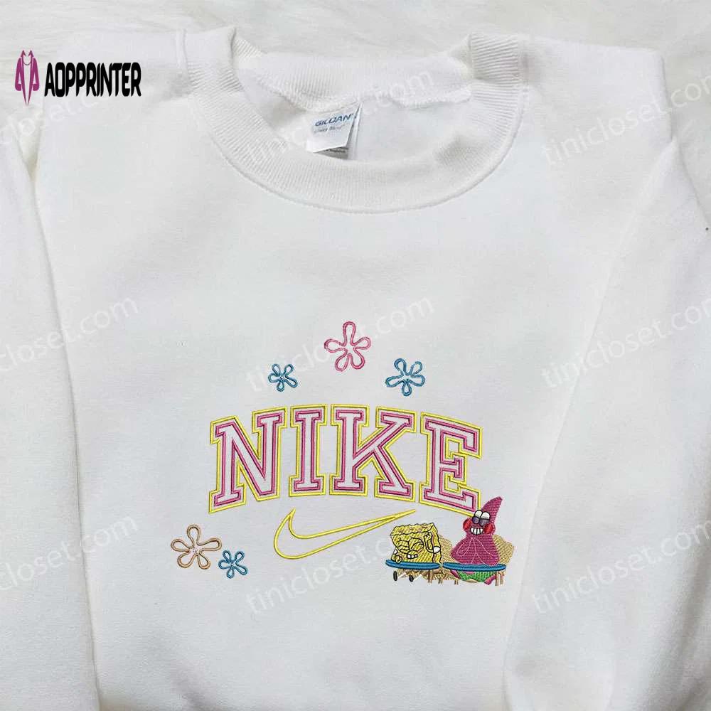 Spongebob & patrick x nike embroidered sweatshirt: cartoon shirt nike inspired design Embroidered Shirt