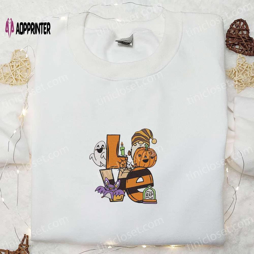 Spooky halloween embroidered sweatshirt & hoodie: love pumpkin ghost bat design perfect halloween shirt ideas Embroidered Shirt