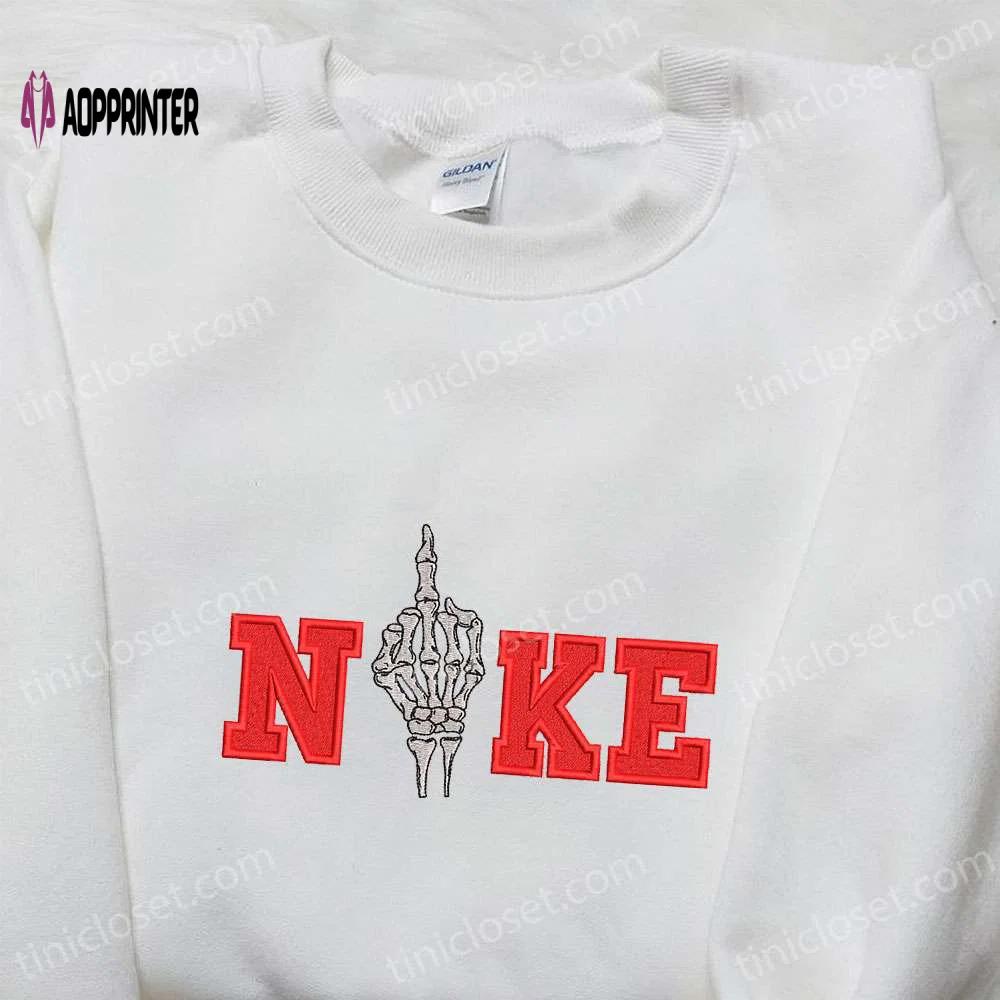 Spooky skeleton hand x nike embroidered sweatshirt – halloween inspired shirt Embroidered Shirt