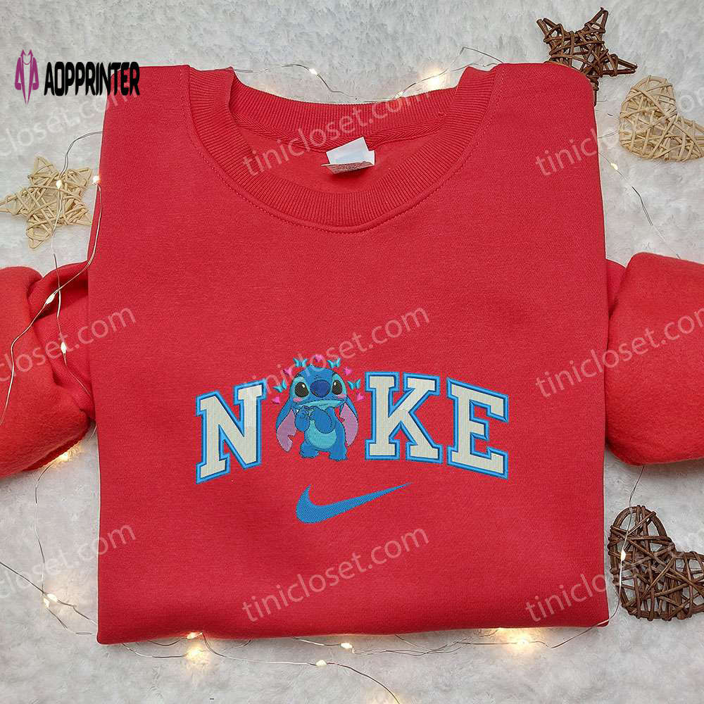 Stitch butterfly x nike embroidered sweatshirt: best valentine’s day gift nike inspired shirt Embroidered Shirt