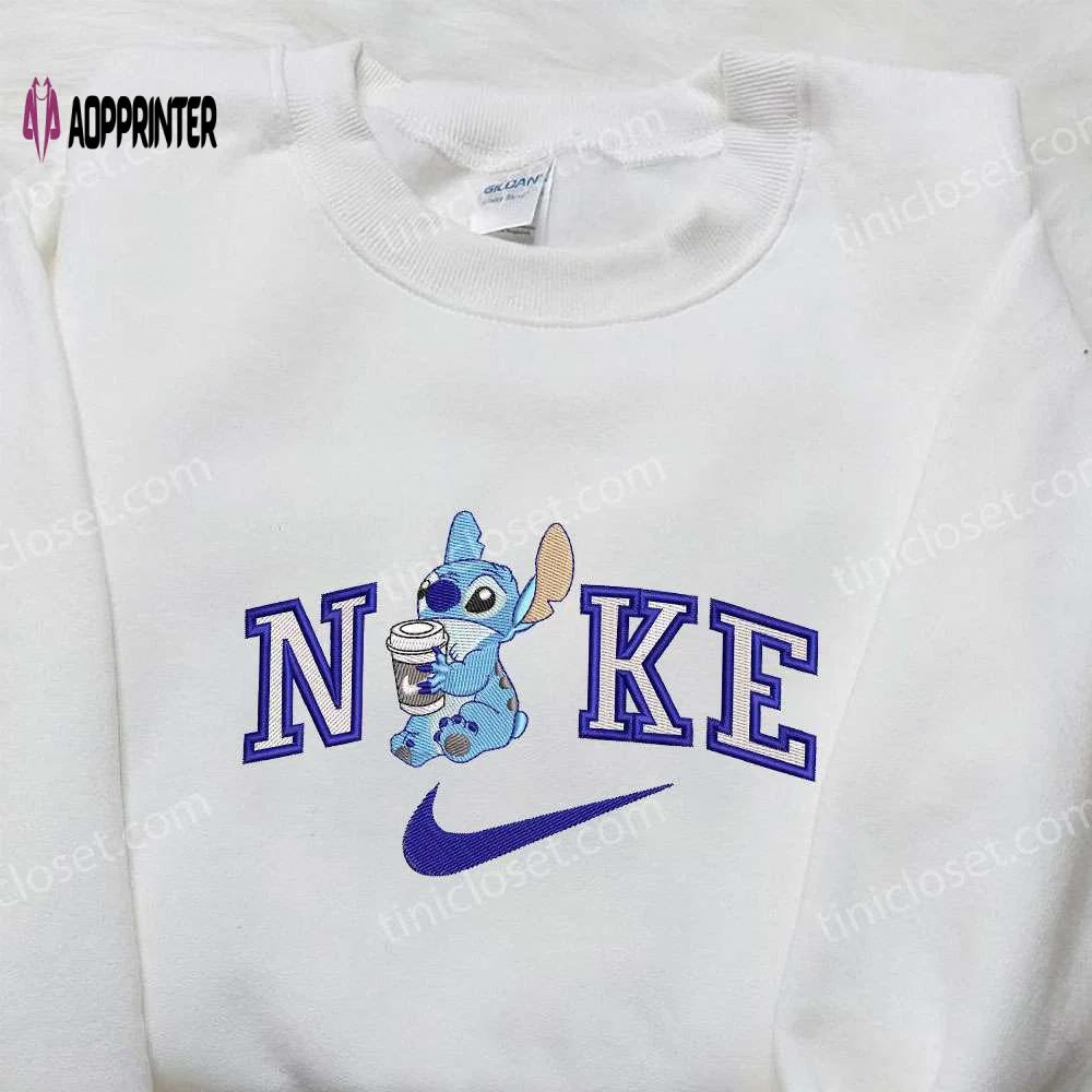 Stitch coffee x nike embroidered sweatshirt lilo and stitch shirt nike inspired embroidery Embroidered Shirt