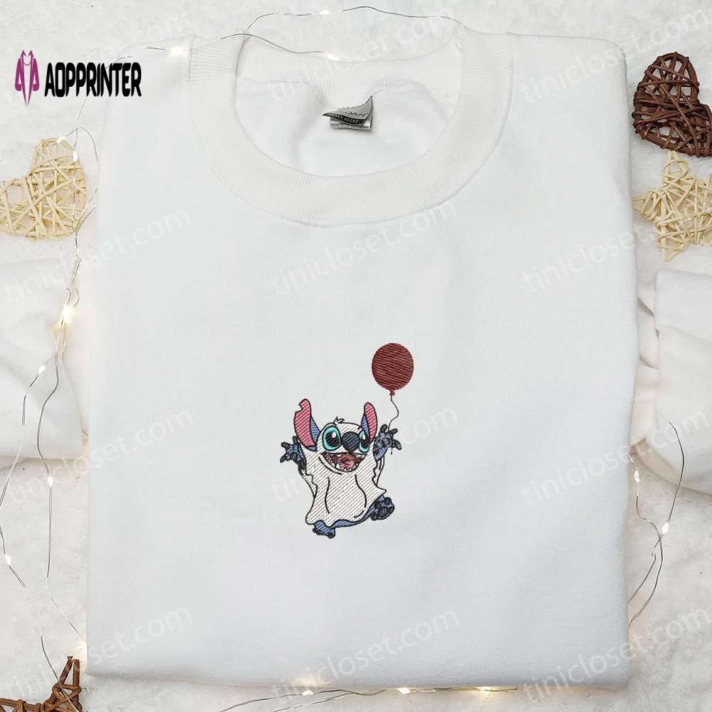 Stitch ghost balloon hoodie & lilo and stitch halloween t-shirt – best halloween gift ideas Embroidered Shirt