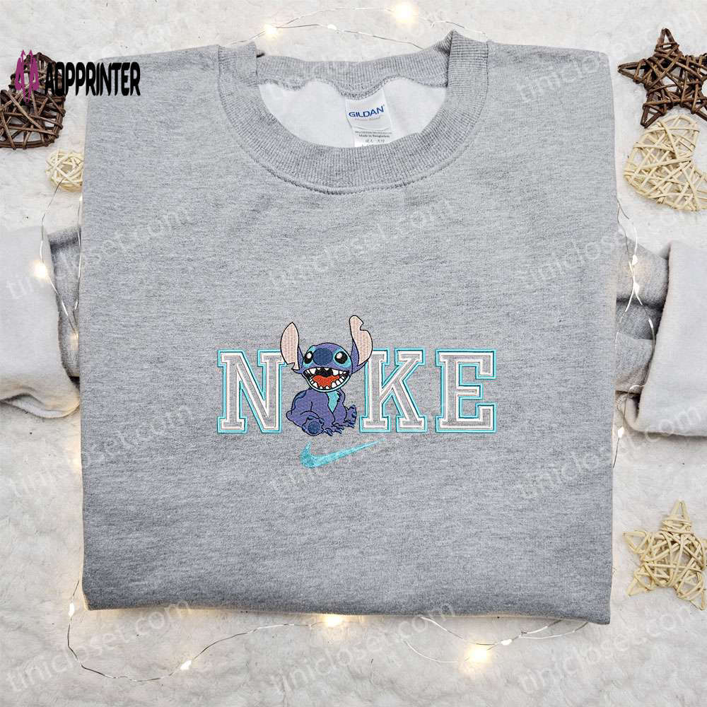 Stitch laugh x nike cartoon embroidered shirt – lilo and stitch inspired nike-inspired design Embroidered Shirt
