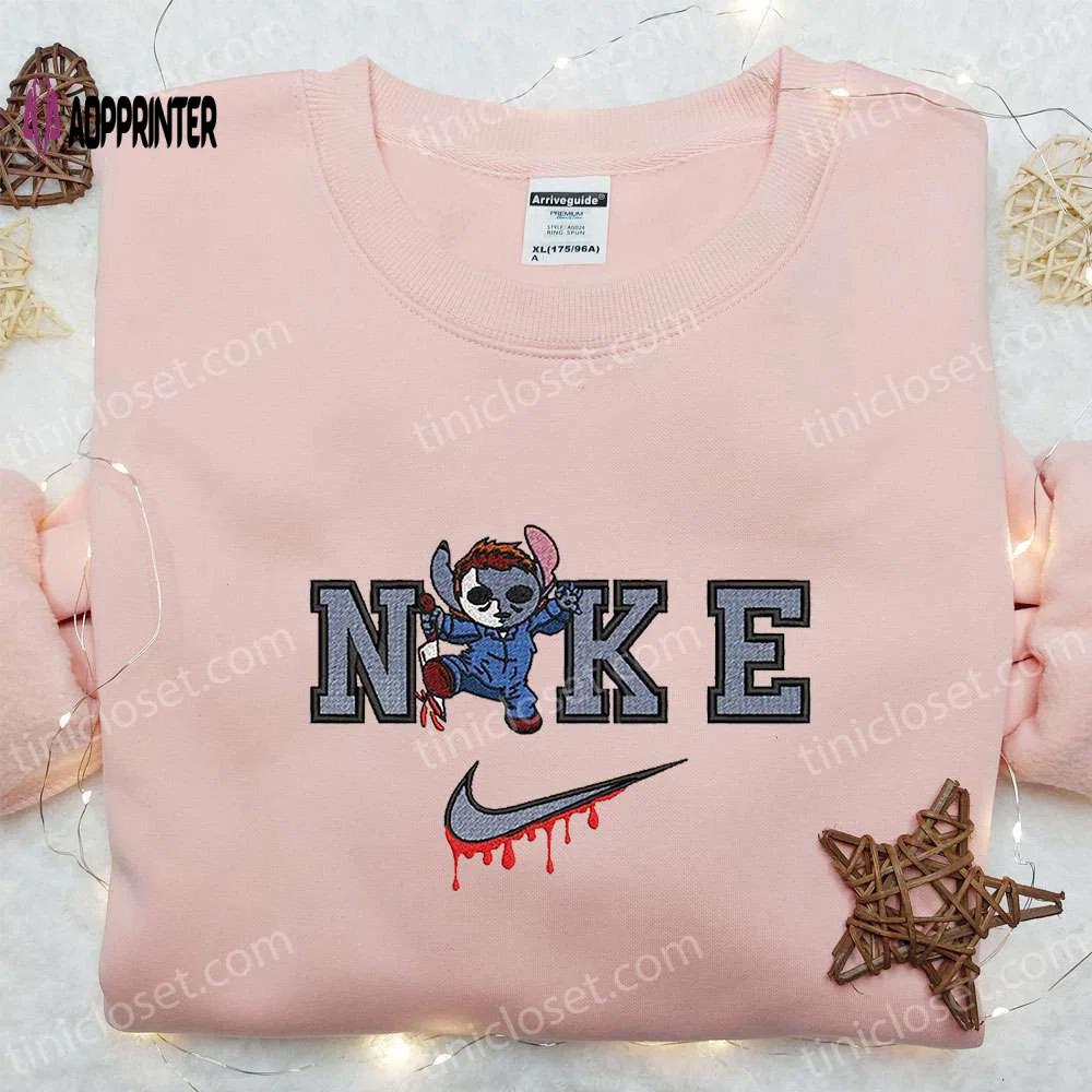 Stitch michael myers x nike embroidered hoodie & shirt: best halloween gift ideas Embroidered Shirt