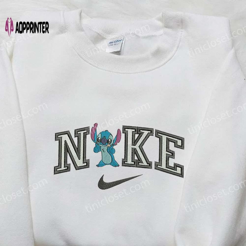 Stitch x nike embroidered sweatshirt: lilo and stitch cartoon shirt nike inspired design Embroidered Shirt