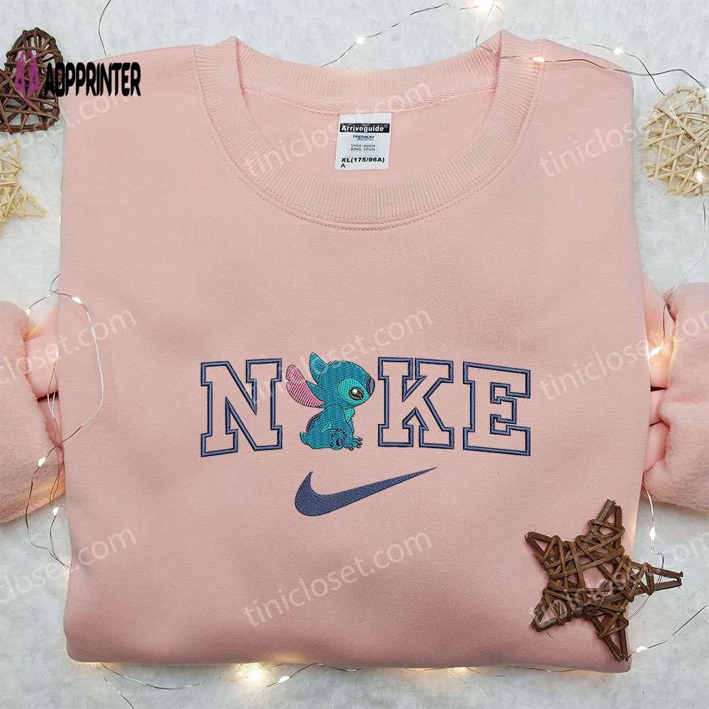 Stitch x nike embroidered sweatshirt lilo and stitch cartoon shirt nike inspired embroidery Embroidered Shirt