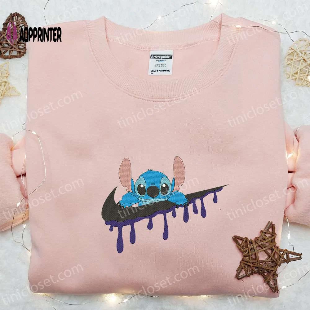 Stitch x swoosh cartoon embroidered sweatshirt – nike inspired hoodie best family gift ideas Embroidered Shirt