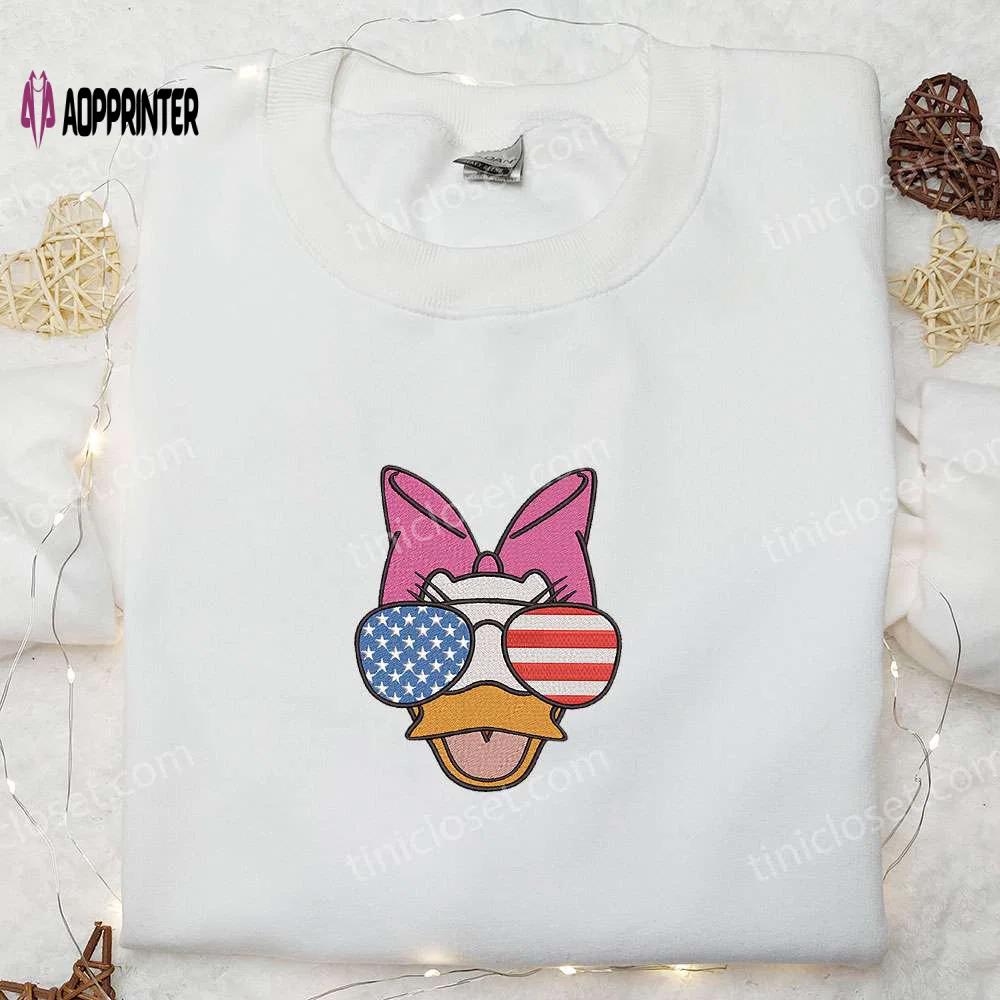 Stylish american daisy duck embroidered shirt with glasses – perfect disney national day gift Embroidered Shirt