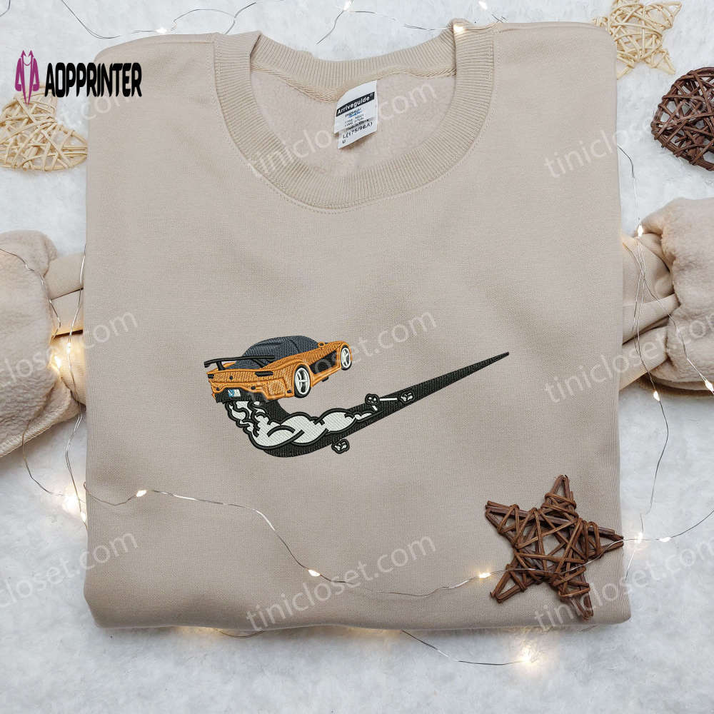 Stylish drift car x nike embroidered shirt: transportation inspired nike tee Embroidered Shirt