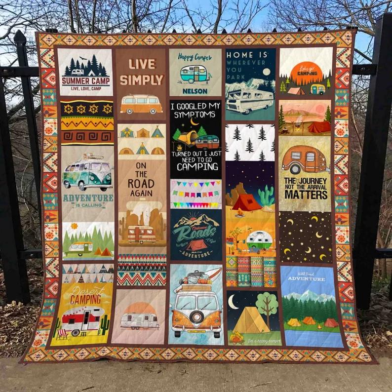 Summer camp camper camping fleece blanket, let go camping blanket, i love camping blanket, campfires camping trip gifts, christmas gifts Quilt Blanket