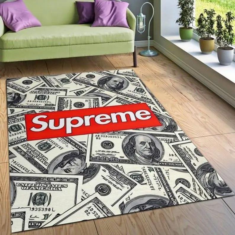 Supreme dollars logo type 470. Upgrade Your Living Room with Luxury Home Decor: Area Carpets, Floor Decor, Door Mats, and Hot Gift Items with style a High-End Fashion Brand Rectangle Rug
