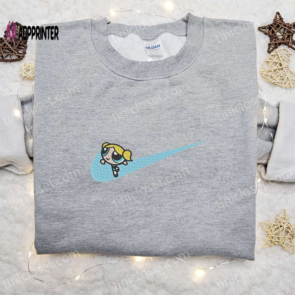 Swoosh x bubbles cartoon embroidered sweatshirt powerpuff girls & nike inspired t-shirt Embroidered Shirt