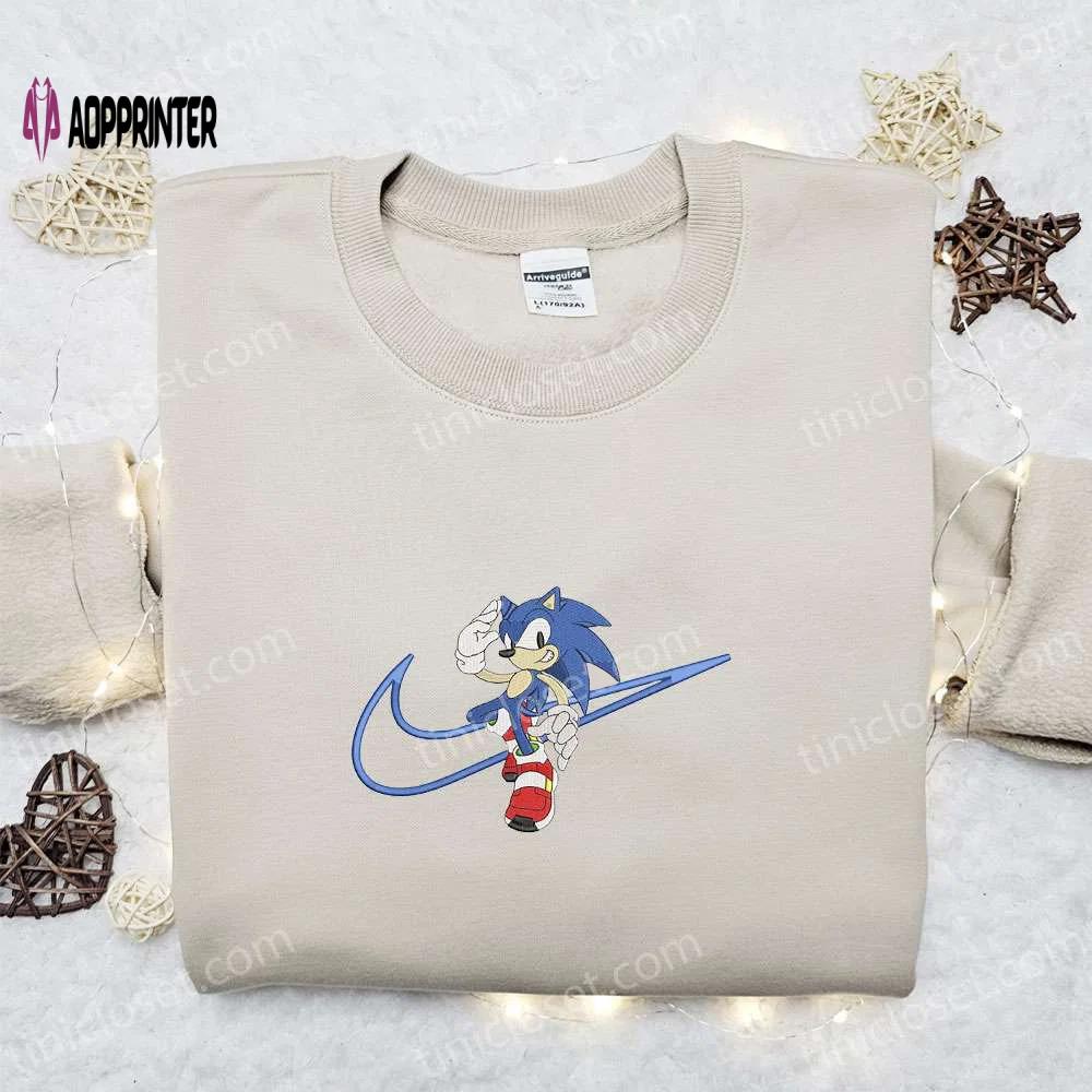 Swoosh x sonic embroidered sweatshirt & shirt: best gift ideas for movie and game fans Embroidered Shirt