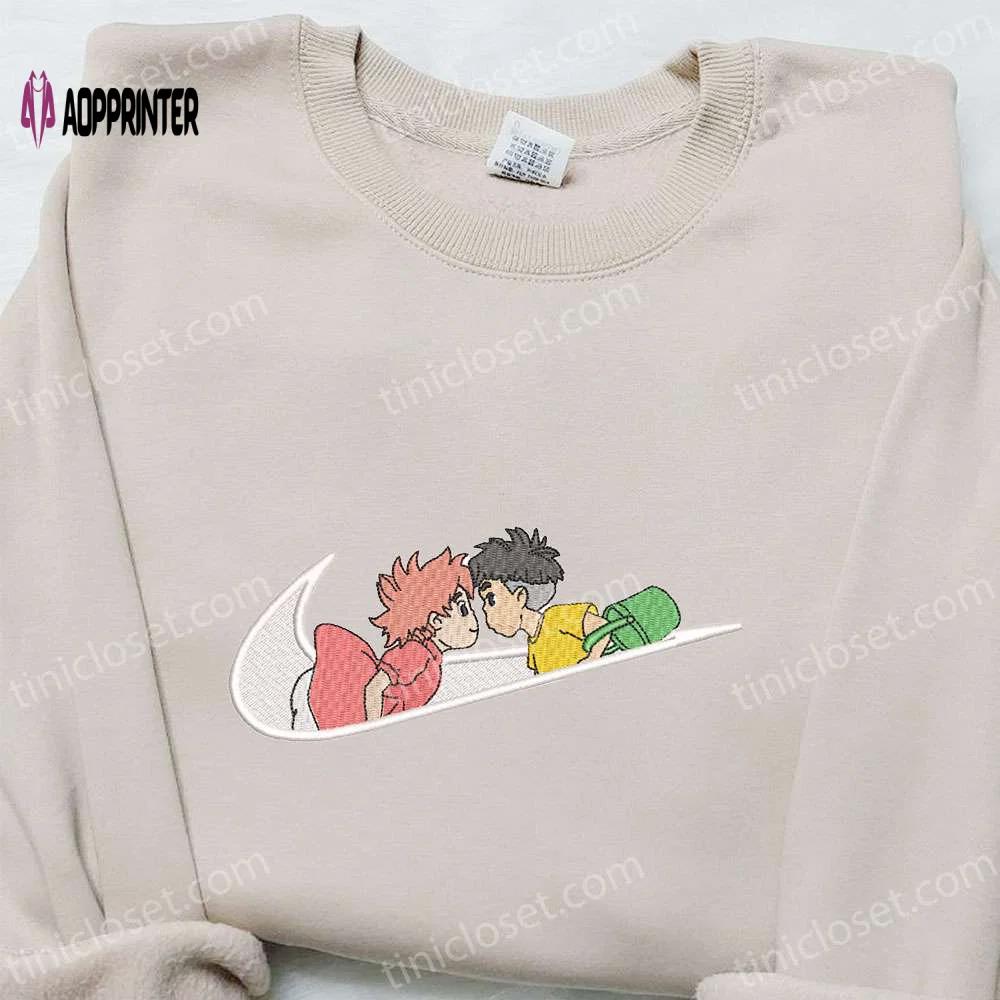 Swoosh x sosuke and ponyo anime embroidered hoodie: best family gift custom nike t-shirt Embroidered Shirt