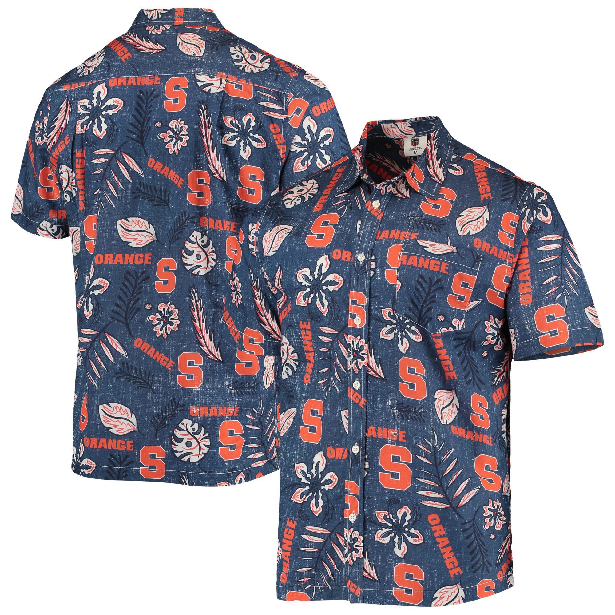 Syracuse orange wes & willy vintage floral button-up shirt â€“ navy Hawaii Shirt Shorts & Flip Flops