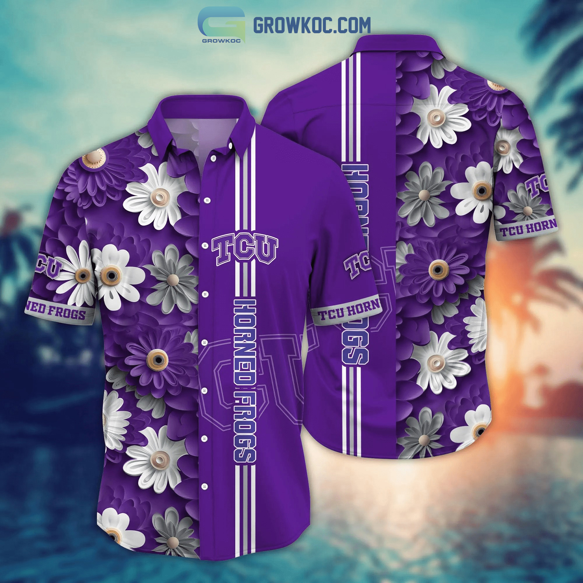 Tcu horned frogs ncaa flower hawaiian shirt Hawaii Shirt Shorts & Flip Flops