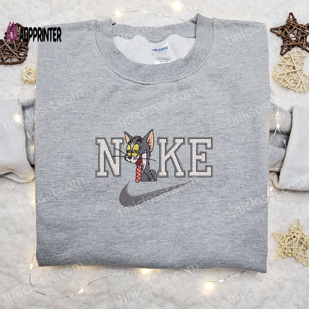 Tom love x nike cartoon embroidered sweatshirt & tom and jerry shirt – best family gift ideas Embroidered Shirt