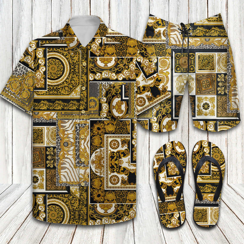 Versace barocco mosaic print luxury brand hawaiian shirt shorts and flip flops combo Hawaii Shirt Shorts & Flip Flops