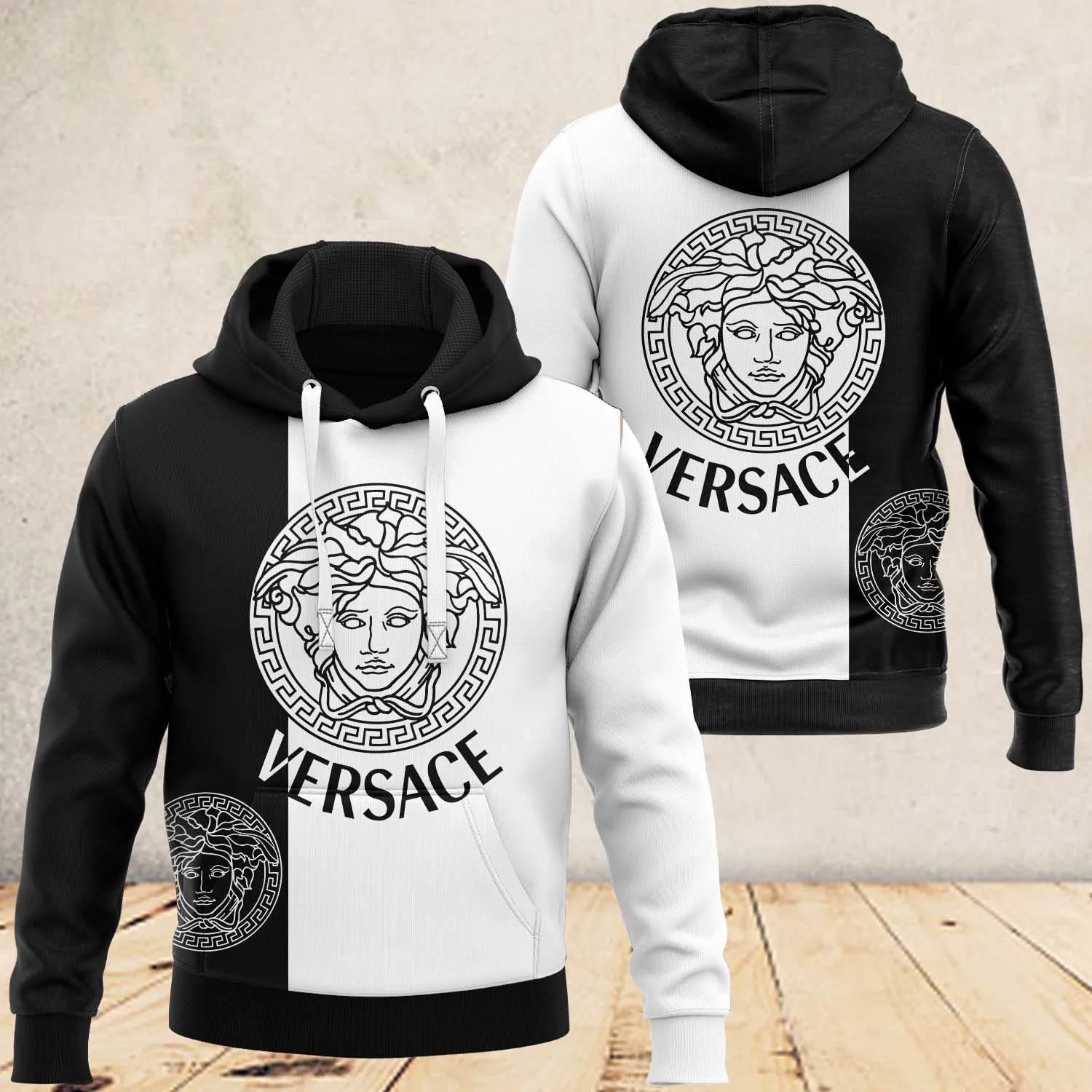 Versace black white luxury unisex hoodie luxury brand outfit for men women Hoodie 3D