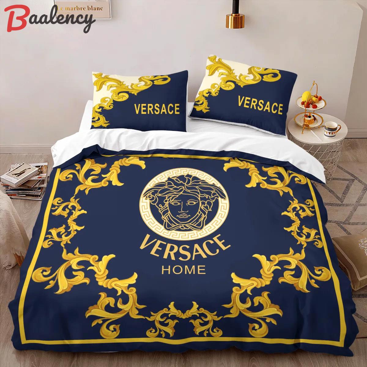 Versace blue limited edition luxury brand high-end bedding sets, bedroom decor , thanksgiving decorations for home best luxury bed sets gift thankgivings and christmas bedding sets