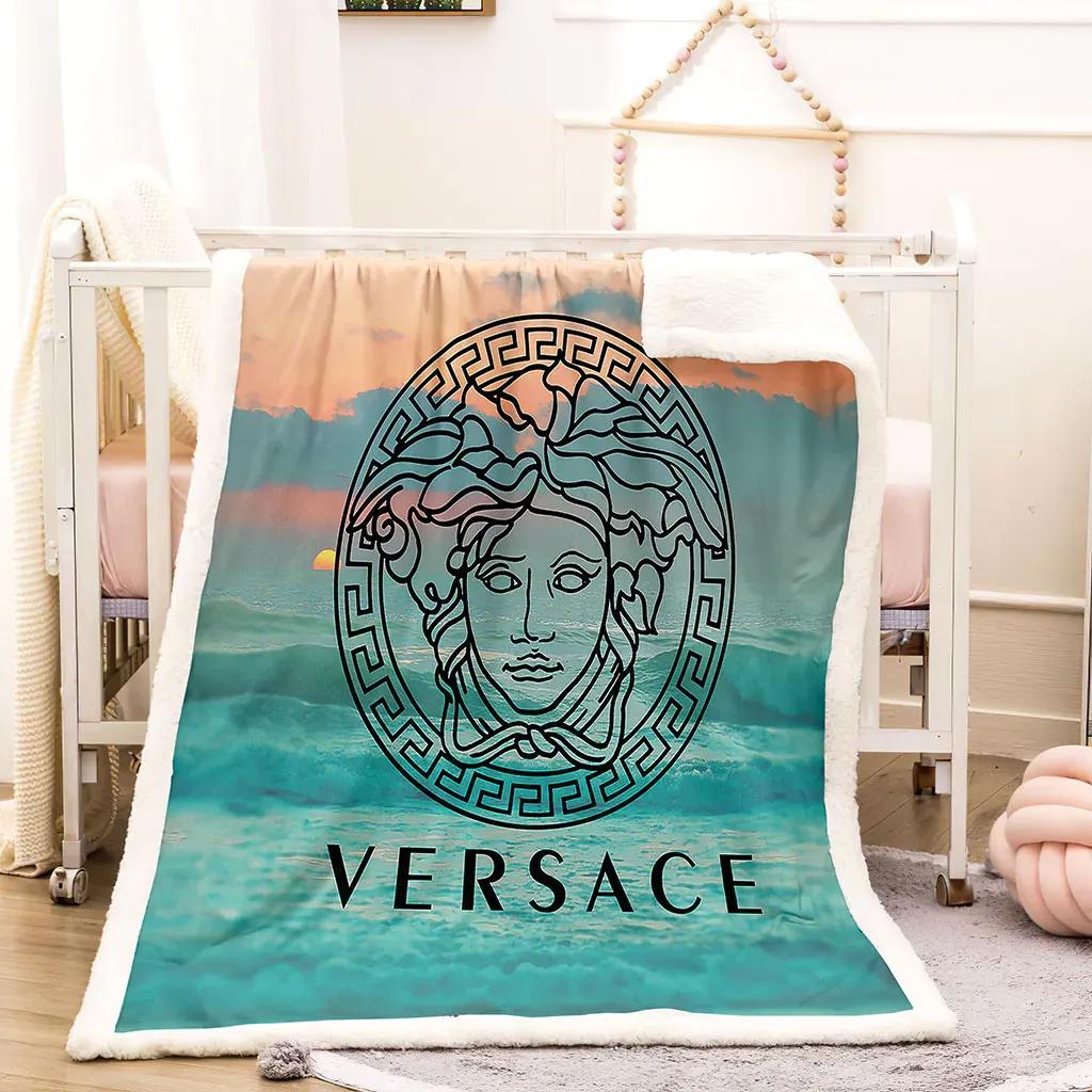 Versace blue sea luxury brand premium blanket fleece home decor 38 Blanket Fleece