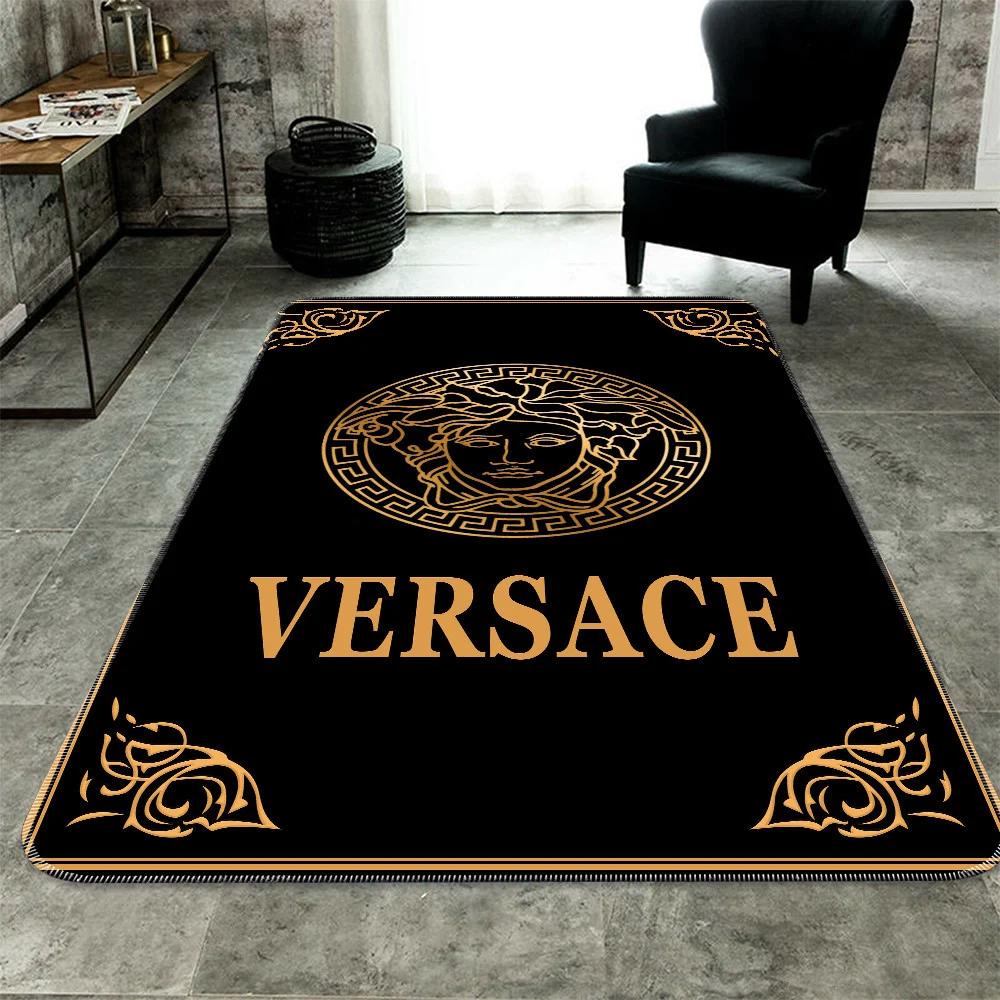 Versace gold limited logo type 614. Upgrade Your Living Room with Luxury Home Decor: Area Carpets, Floor Decor, Door Mats, and Hot Gift Items with style a High-End Fashion Brand Rectangle Rug