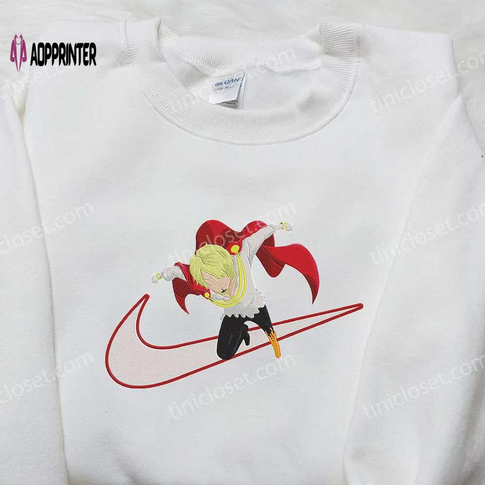 Vinsmoke sanji x nike swoosh anime hoodie & embroidered shirts: one piece & nike inspired apparel Embroidered Shirt
