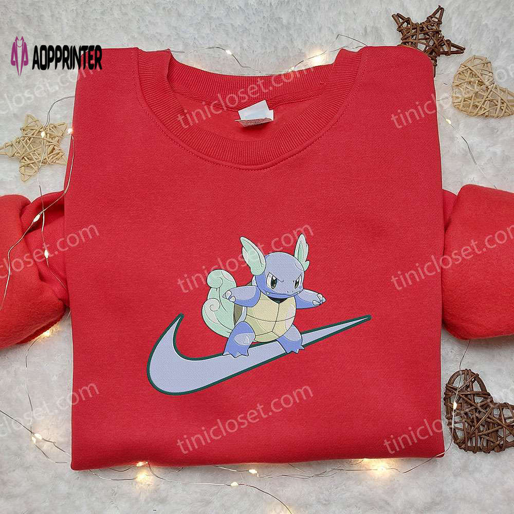 Wartortle x nike swoosh anime embroidered hoodie & shirts: pokemon & nike inspired apparel Embroidered Shirt