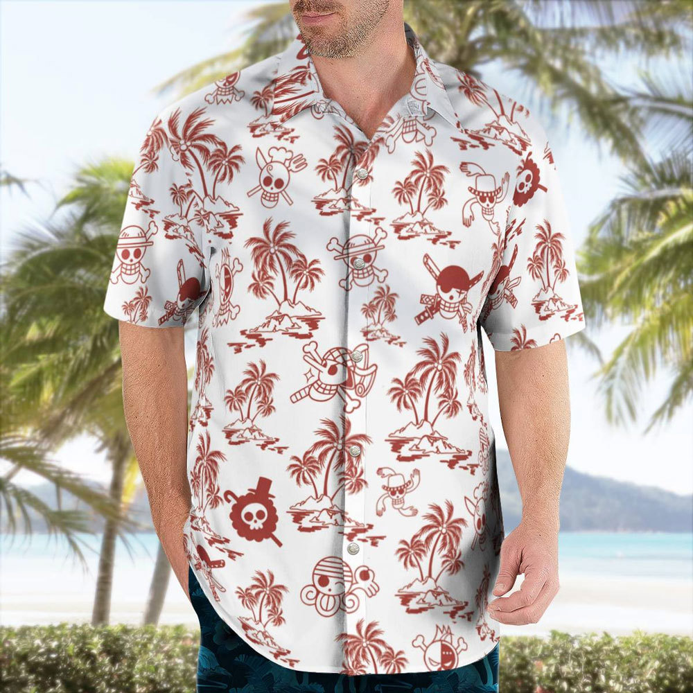 White one piece hawaiian shirt pattern jolly roger 1 Hawaii Shirt Shorts & Flip Flops