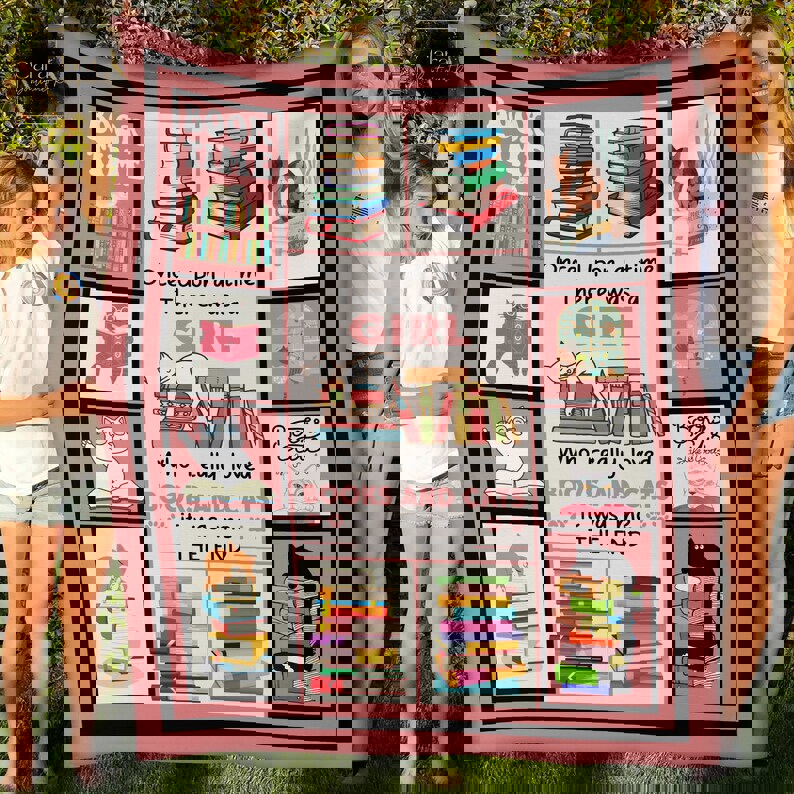 Who really loved cats and book pink background fleece blanket, mink sherpa blanket, reading lover gift, book blanket, cats and book quilt Quilt Blanket