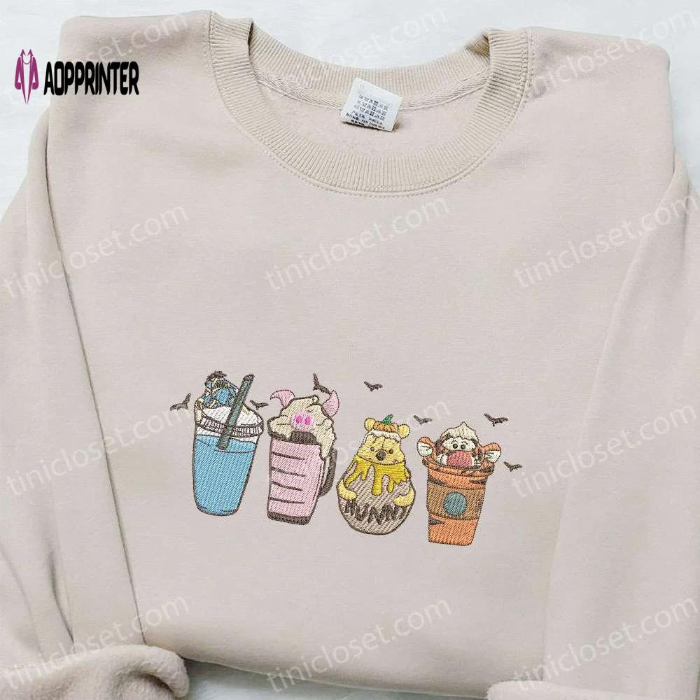 Winnie the pooh fall coffee embroidered sweatshirt – disney characters shirt perfect halloween gift Embroidered Shirt