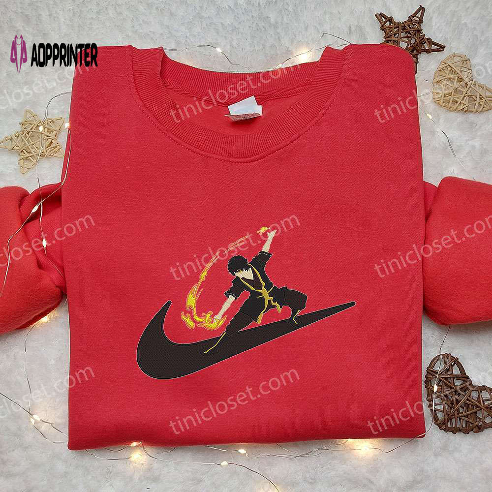Zuko x nike swoosh anime hoodie & avatar nike inspired embroidered shirts Embroidered Shirt