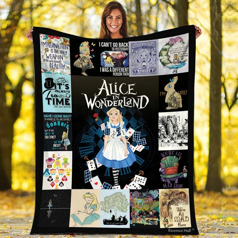 Alice in wonderland fleece blanket, alice blanket, alice wonderland fan gifts, christmas gifts, birthday gifts for kids Quilt Blanket